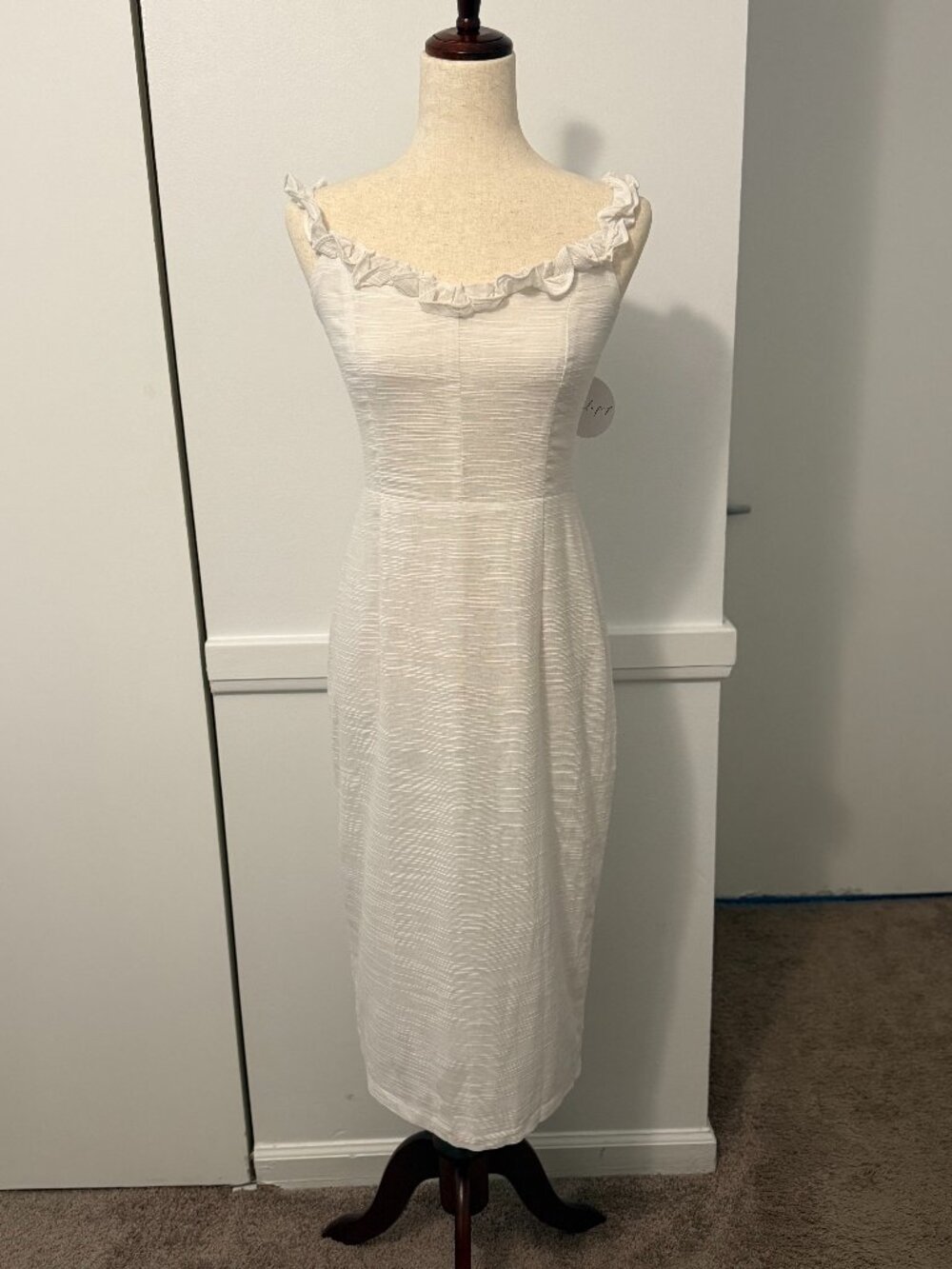 Petal & Pup White Ruffled Off-Shoulder Midi Dress